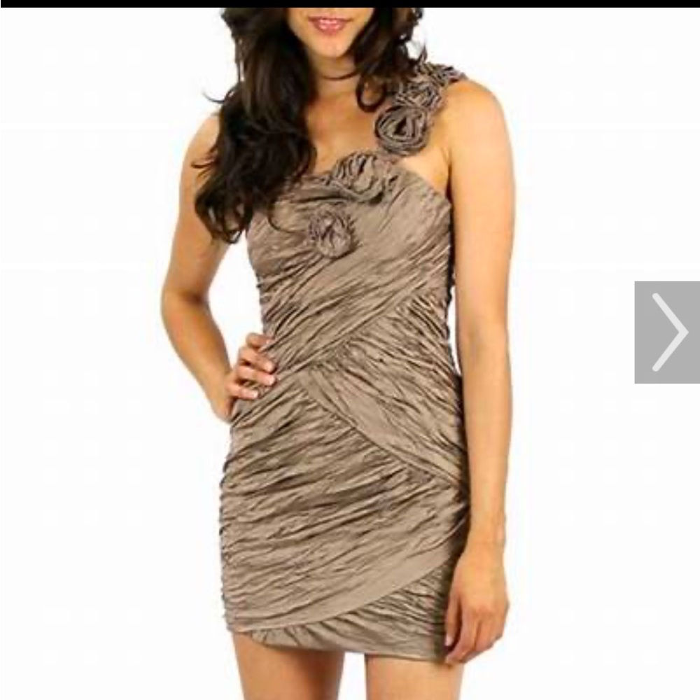 BCBG Maxazria Evangeline Rosette One Shoulder Rouched Mini Dress